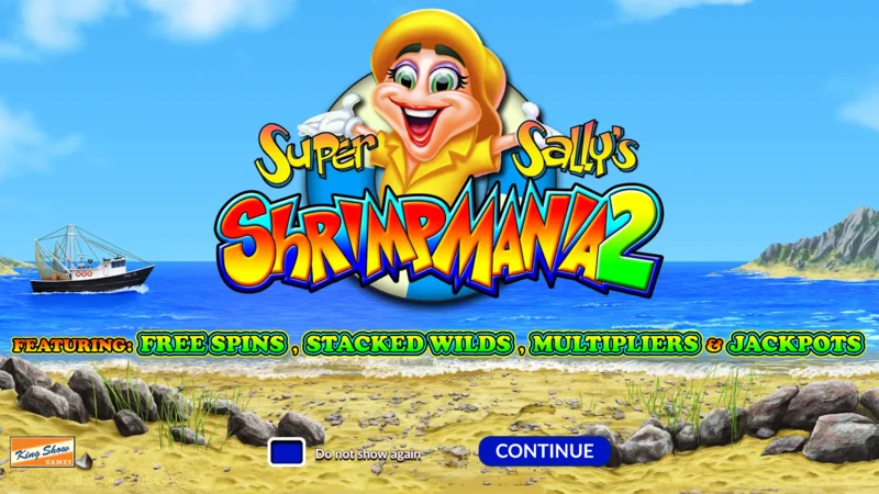 Super Sally's Shrimpmania 2 - main screen with 5x4 reels and a 40 payline grid